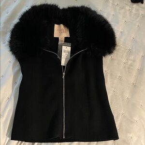 Camila Coelho Black Vest with Fur Collar